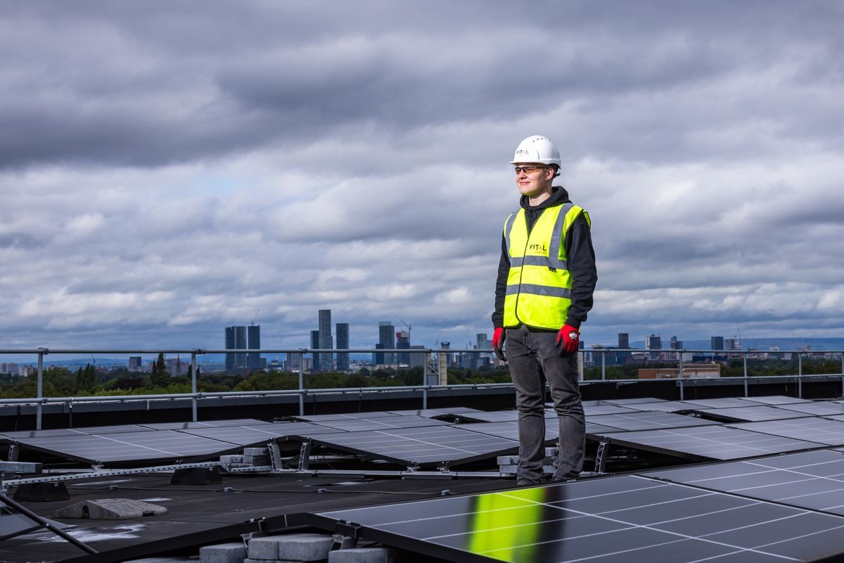 Commercial building with solar panels